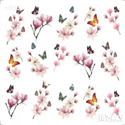 серия 1503-1510 цветя пеперуди Кула 12 в 1 лист татос слайдер ваденки водни стикери за нокти маникюр, снимка 2 - Продукти за маникюр - 31123990
