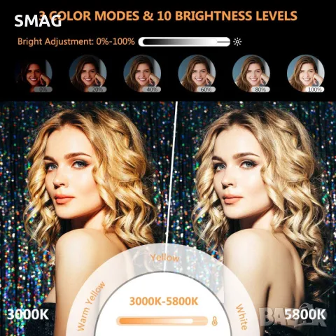 Луксозен комплект пръстеновидна светлина със статив и аксесоари S_1204601, снимка 4 - Селфи стикове, аксесоари - 48655823