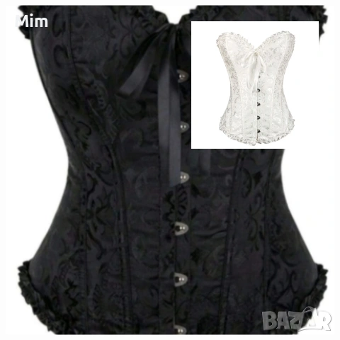 4XL Черен сатенен корсет и L Бял сатенен корсет 