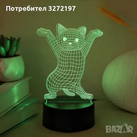 Холограмна 3D LED лампа Смешна Котка,RGB Седемцветен Интелигентен Контрол,USB , снимка 4 - Настолни лампи - 49493605