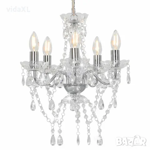 vidaXL Полилей с кристали, сребрист, кръгъл, 5 х Е14