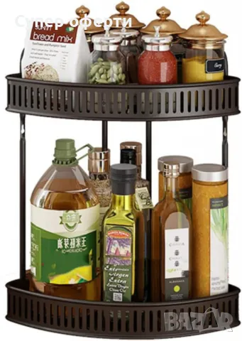 Ъглова стойка за подправки 2 нива – Органайзер за кухня, баня и спалня, без монтаж