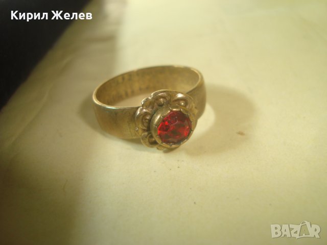 СТАРИНЕН ПОЗЛАТЕН БРОНЗОВ ПРЪСТЕН от ДИНАР КРАЛСТВО ЮГОСЛАВИЯ с ФАСЕТИРАН ЕСТЕСТВЕН ГРАНАТ 32351, снимка 4 - Антикварни и старинни предмети - 38360245