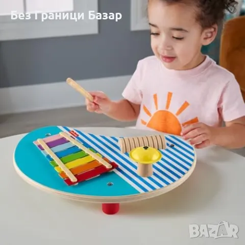 Нова Дървена музикална маса Fisher-Price с перкусионни инструменти деца 2+, снимка 2 - Образователни игри - 47430288