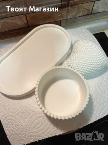 Декоративен сет от овално плато, купичка и сърце „Pure White“ – Ръчна изработка , снимка 3 - Ръчно изработени сувенири - 53017607