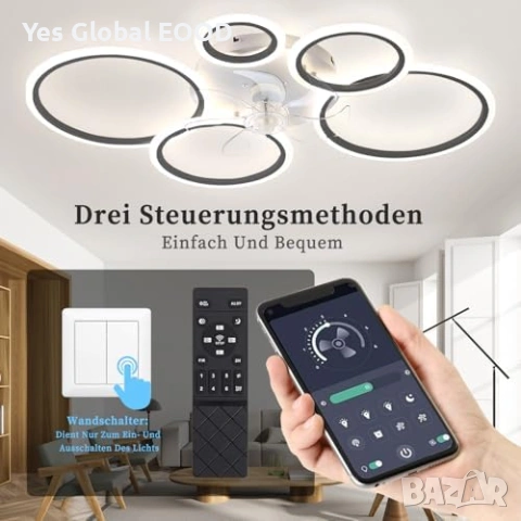 zzMiiR LED таванен вентилатор с осветление 100 см с дистанционно, снимка 3 - Лед осветление - 53255178