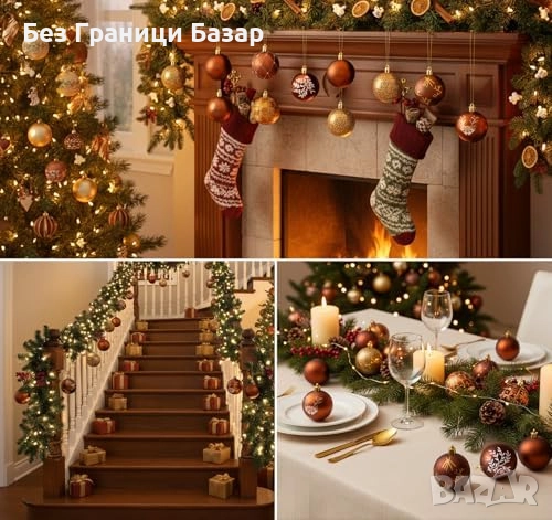 Нов Комплект 24 нечупливи коледни орнаменти злато и бронз 6 см Украса, снимка 5 - Други - 51996585