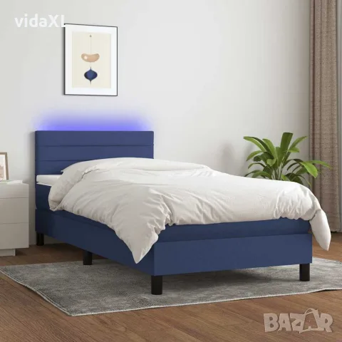 vidaXL Боксспринг легло с матрак и LED, синя, 90x200 см, плат, снимка 2 - Спални и легла - 56146652