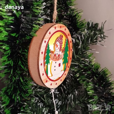 4135 Кръгла светеща коледна играчка за елха Снежко с елхички, снимка 2 - Декорация за дома - 42779938