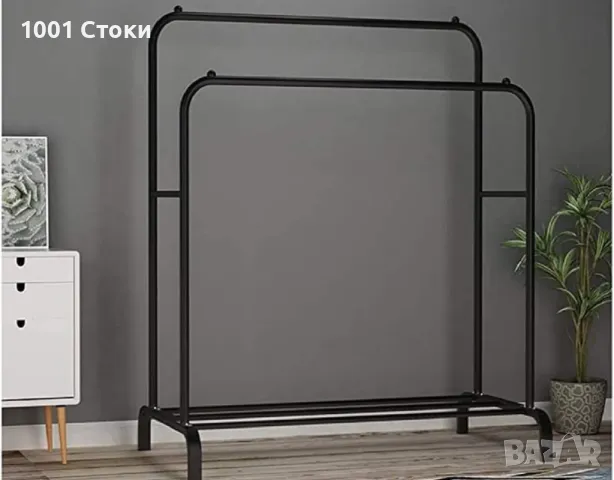 Двойна стойка за дрехи, изработена от стомана, 110 x 57 x 150 см, черна 🔖🔖57,90лв., снимка 1