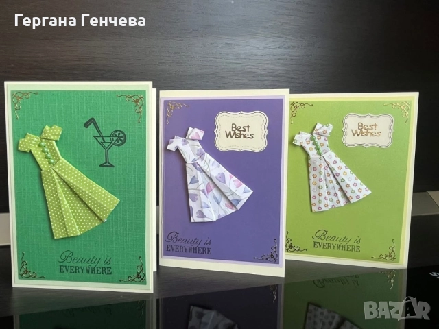 Ръчно изработена картичка с мини рокличка — различни десени (handmade), снимка 2 - Подаръци за рожден ден - 52246523