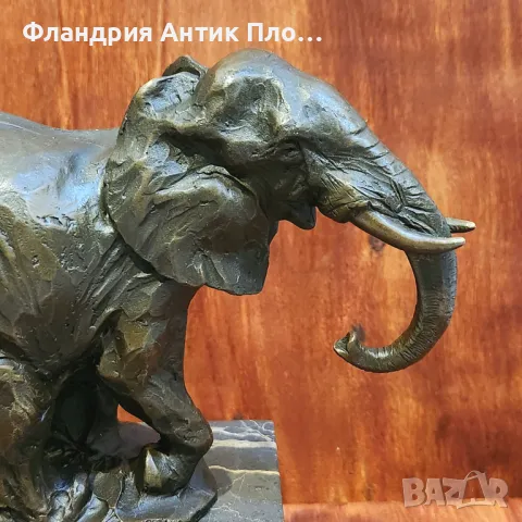 Бронзова скулптура на слон от Milo върху мраморна основа, снимка 2 - Статуетки - 49648678
