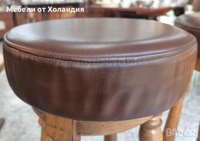 2 дъбови бар стола с естествена кожа, снимка 6 - Столове - 52278030