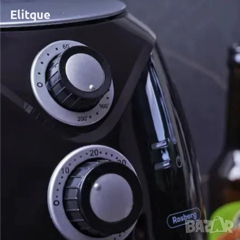 Фритюрник AirFryer Rosberg Premium, 1600W, 3л., Горещ въздух, Таймер, до 200°C, Черен, снимка 2 - Друга електроника - 52832155