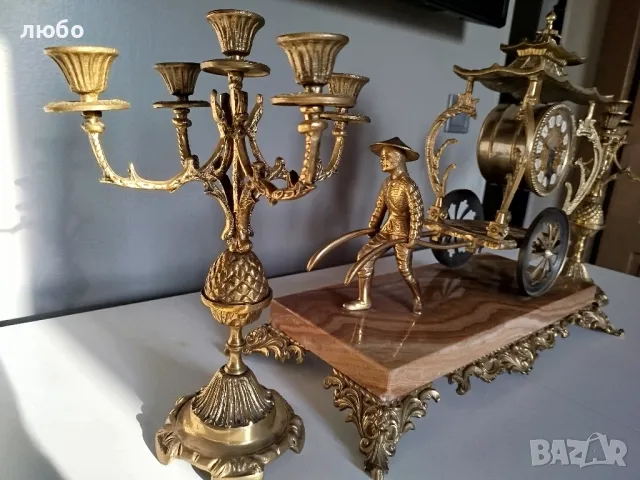 КАМИНЕН ЧАСОВНИК БРОНЗ И МРАМОР СЪС СВЕЩНИЦИ , снимка 6 - Стенни часовници - 49271670