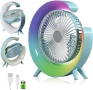 USB настолен вентилатор, 3 скорости, 360° въртене, LED осветление, снимка 1