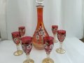Кристални чаши и гарафа Бохемия рисувани цветно стъкло, снимка 2