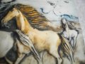 Старинна Ръчна Релефна Керамична Рисунка "Коне" Върху Керамична Плочка - Антикварна, снимка 7