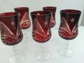 Кристални чаши за вино и кана червен кристал, снимка 1