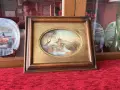 Старинна италианска миниатюра – пейзаж, маслени бои в дървена рамка, снимка 3
