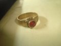 СТАРИНЕН ПОЗЛАТЕН БРОНЗОВ ПРЪСТЕН от ДИНАР КРАЛСТВО ЮГОСЛАВИЯ с ФАСЕТИРАН ЕСТЕСТВЕН ГРАНАТ 32351, снимка 4