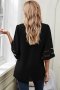 Дамска блуза в черно с 3/4 широки ръкави и ефектна дантела, снимка 2