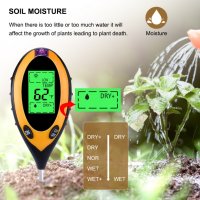 4в1 Уред за измерване PH на почвата,температура,влажност и интезитед на светлина, снимка 1 - Градинска техника - 30906414