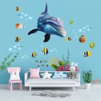 Делфин риби морско дъно самозалепващ стикер лепенка за стена и мебел , снимка 3 - Други - 38095691