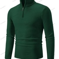 Мъжки ежедневен едноцветен пуловер с половин цип и стояща яка, 10цвята - 023, снимка 2 - Пуловери - 42784816