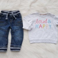 Дънки и блуза H&M 9-12 месеца, снимка 1 - Бебешки блузки - 31525679