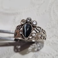 Vintage сребърен пръстен 925 с котешко око , снимка 2 - Пръстени - 44406188