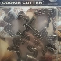4 вида комплекти метални форми резци Детелина кексче снежинки човече Коледни форми за сладки тесто, снимка 1 - Форми - 31005742