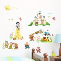 Снежанка и седемте джуджета и замък стикер за стена мебел гардероб детска стая самозалепващ, снимка 1 - Други - 29187736