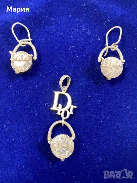 Комплект Диор/Dior сребро 925 обици и медальон, снимка 1
