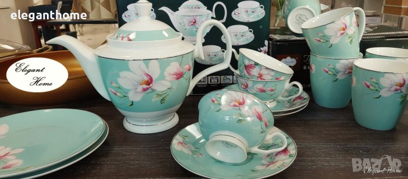 Порцеланов комплект за чай 16 ЧАСТИ TIFFANY BLUE MAGNOLIA Комплектът съдържа: 6 бр. чаши за чай 240 , снимка 1