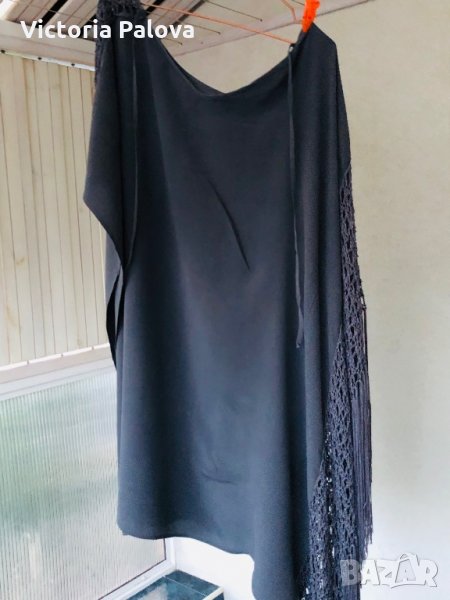 Модерна туника(рокля)с ресни,коприна, снимка 1