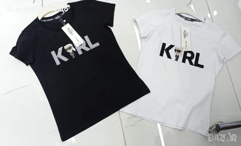Karl Lagerfeld Дамска Памучна Тениска С Лого С Кристали - Различни Цветове Код A502, снимка 1