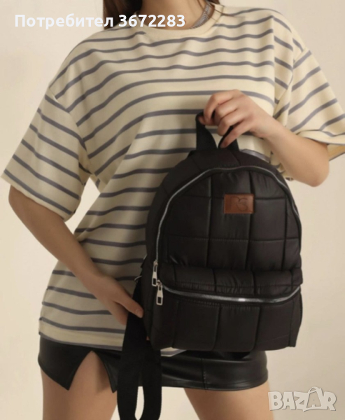 Модерна дамска капитонирана раница - шушлекова материя, снимка 1