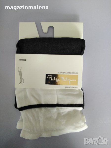  Philippe Matignon женски фигурални три четвърти черно-бели чорапи до коляно черно-бял чорап , снимка 1