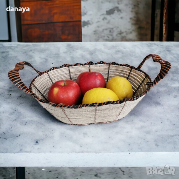 4553 Овален плетен панер за плодове хляб, с дръжки, снимка 1
