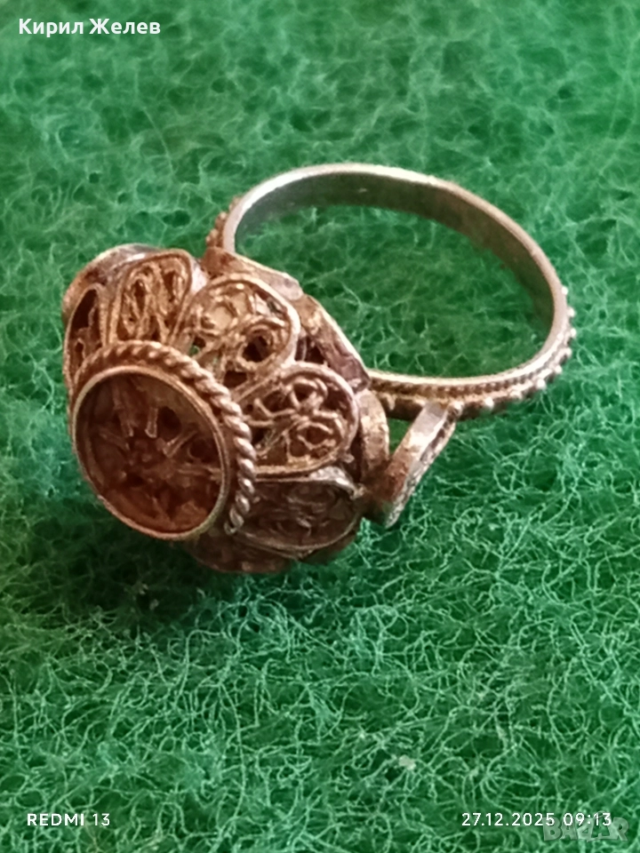 Старинен възрожденски стил сребърен пръстен филигранна изработка 52446, снимка 1