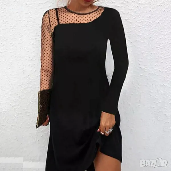 Дамска черна рокля с тюлен ръкав , снимка 1