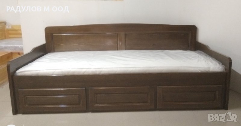 Единично легло тип канапе, чам байц с 3 чекмеджета, с матрак, снимка 1