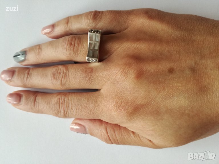 Сребърен пръстен със седеф  - 925 сребро , снимка 1