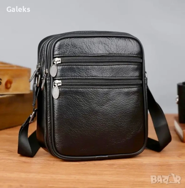 Лятна, Плажна кожена чантичка с компактни размери /Черна естест. кожа!, снимка 1