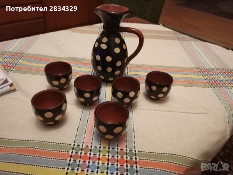 Сервиз за ракия-керамика, 6 чашки и каничка, снимка 1