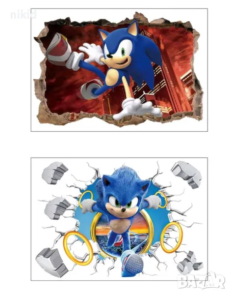 2 вида Соник Sonic самозалепващ стикер лепенка за стена и мебел детска стая, снимка 1