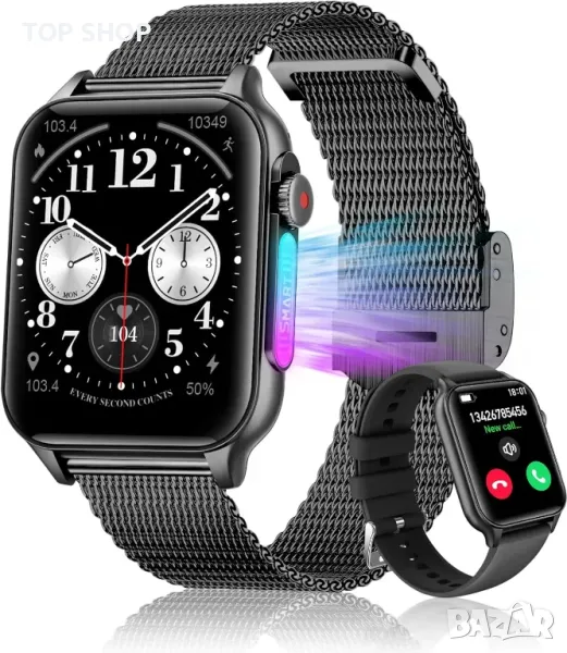 Смарт часовник за Android/IOS, фитнес тракер, отговор/осъществяване на повикване, водоустойчив-черен, снимка 1