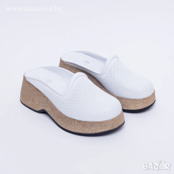 Бели чехли на платформа от естествена кожа | Марка Tuasolea, снимка 1