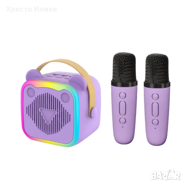 Караоке колона с 2 безжични микрофона Преносима Bluetooth Високоговорител, снимка 1